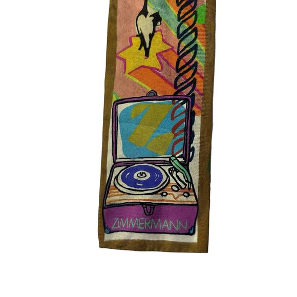 ZIMMERMANN Pants Black Wool High Waist Wide Leg Pleat Colorful Silk Belt size 6 - Picture 10 of 11